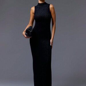Black Elegant Women's Mock Neck Knit Maxi Dress